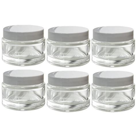 Clear Glass Thick Wall Balm Jars With White Foam Lined Smooth Lids 2 Oz 6 Pack