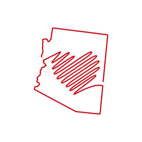 Arizona Us State Red Outline Map With The Handwritten Heart Shape