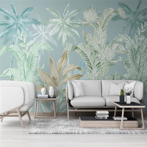 Custom Wallpaper Mural Tropical Plants Green Leaves Bvm Home
