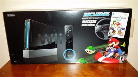 Nintendo Wii Mario Kart Bundle Black Console And Wheel Ntsc Uc Gc