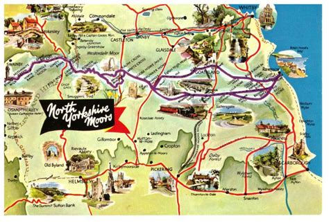 North Yorkshire Moors Walks And Railways Map Rare A Dennis Postcard Postcard North York Moors