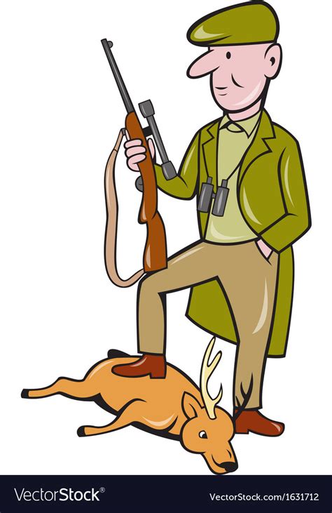 Cartoon Hunter With Rifle Standing On Deer Vector Image