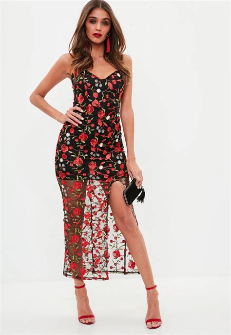 Premium Black Floral Embroidered Maxi Dress Missguided