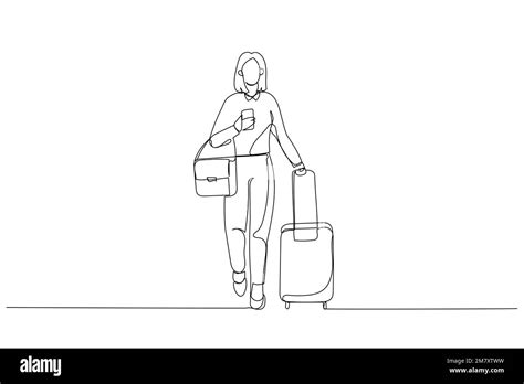 Illustration Of Business Woman With Suitcase Luggage Walking Ready For Business Trip Single