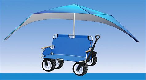 This 3 In 1 Beach Wagon Transforms Into A 2 Person Chair Shaded By An