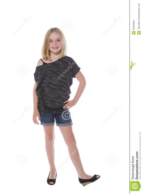 Full Body View Of Pretty Young Girl On White Background