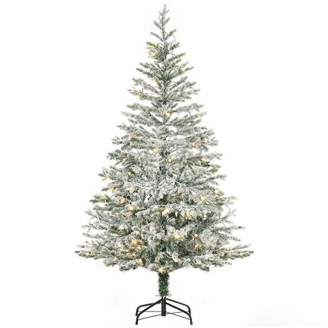 Homcom 6ft Pre Lit Snow Flocked Noble Fir Artificial Christmas Tree