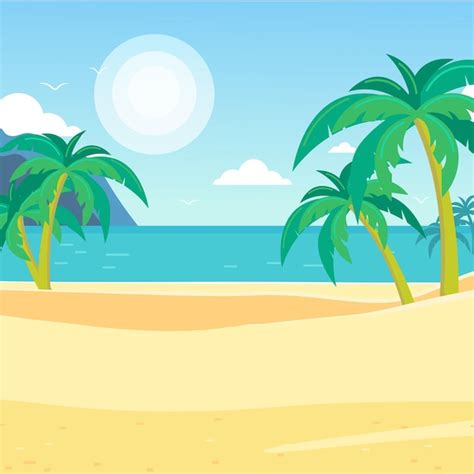 tropischer strand goldener sandstrand mit palmen und ozeanvektorhintergrund premium vektor