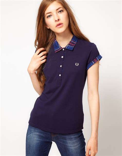 Lyst Fred Perry Polo Shirt With Contrast Tartan Collar In Blue