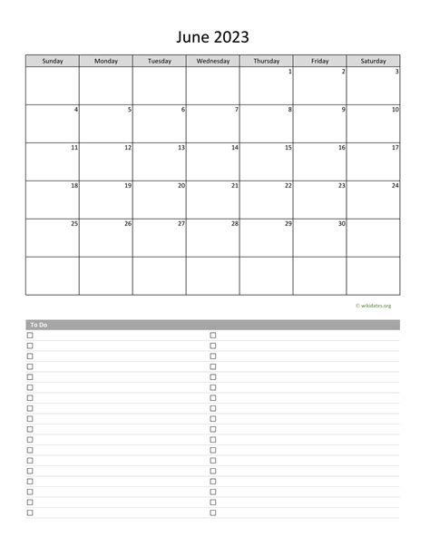June 2023 Calendar With To Do List