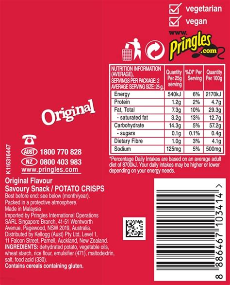Pringles Nutrition Facts Label