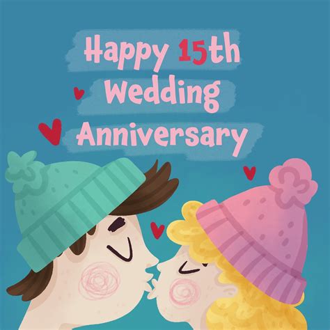 Happy 15th Wedding Anniversary Kissing Couple Card Boomf