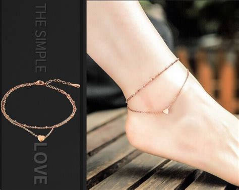 Summer Style Charming Heart Pendant Two Chains Golden Anklet Ankle