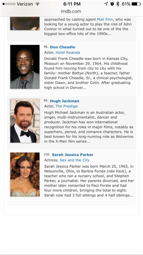 Part drama, part comedy (i also included this on my best drama movies list, don't @ me), this is a sweet story about following your dreams. IMDB lists Sarah jessica Parker under "Top 100 male actors ...