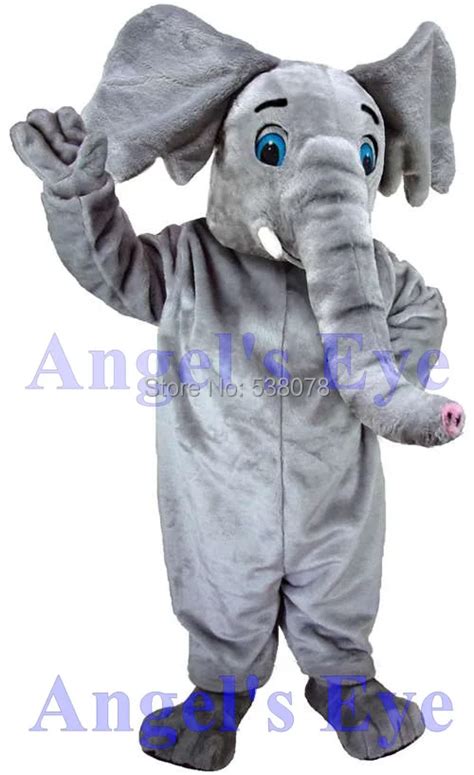 high quality grey elephant mascot costume with mini fan and helmet soft plush african elephant