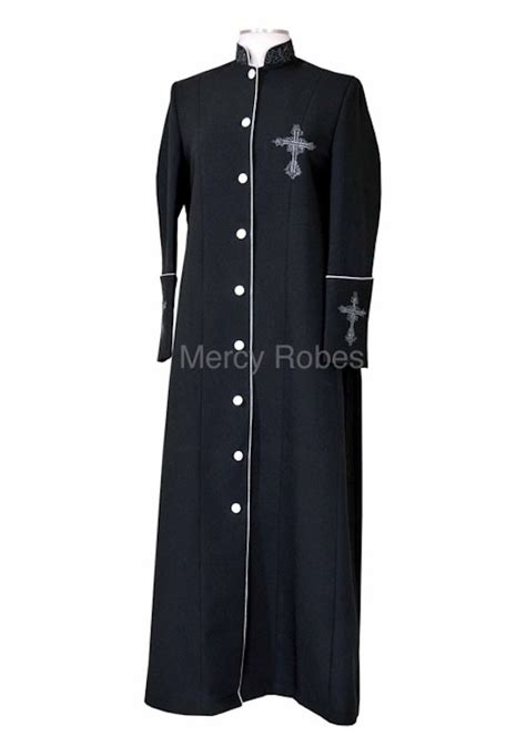 Mercy robes ladies clerical tab dickey (black). QUICK SHIP LADIES CLERGY ROBE LR142 (BLACK/SILVER) | Mercy Robes