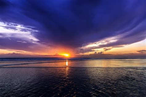 Dramatic Sunset In Kuta Beach Bali Indonesia Stock Photo Image Of