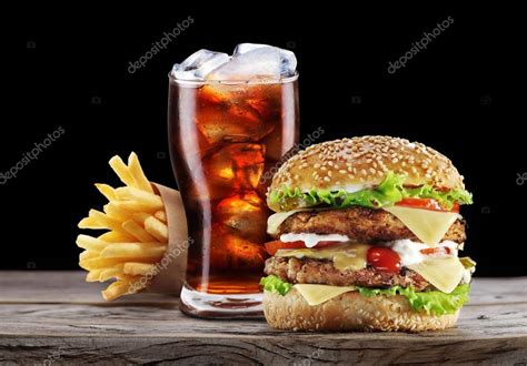 Hamburger Potato Fries Cola Drink Takeaway Food — Stock Photo