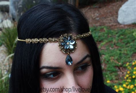 Wiccan Circlet Hair Accessory Gray Stone And Blackened Gold