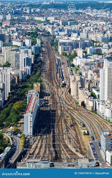 Areal View Of Montparnasse Train Station Railway Lines In Paris France