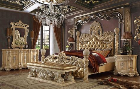 Golden Khaki Cal King Poster Bedroom Set 5pcs Traditional Homey Design