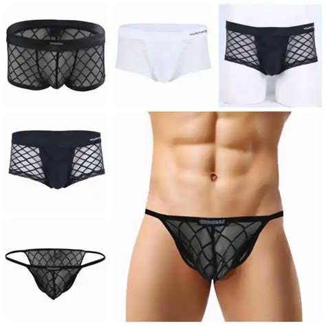 Sexy Mesh Mens Underwear See Through Net Bulge Pouch Sheer Boxer Briefs
