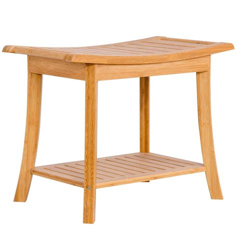 Rectangular Bamboo Bathroom Stool With Storage Shelf By Choice Products