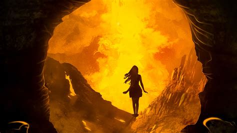 Download Wallpaper 1920x1080 Cave Silhouette Fire Flash