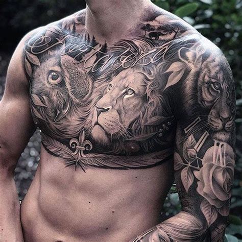 75 Best Lion Tattoos For Men 2020 Guide Mens Lion Tattoo Lion Chest Tattoo Chest Tattoo Men