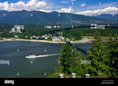 Lions Gate Bridge Crosses Burrard Inlet To West Vancouver From Stanley