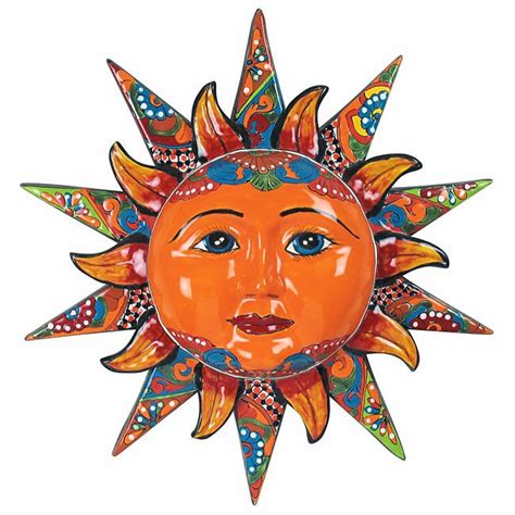 Sculptures Mexican Talavera Ceramic Sun Face Wall Decor Hanging Pottery