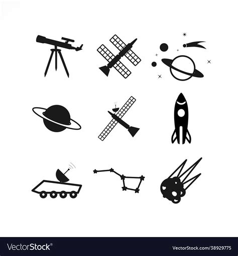 Space Icon Set With Rocket Planet Shuttle Vector Image
