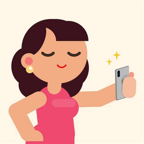 Hermosa Mujer Feliz Sonriendo Tomando Selfie Con Smartphone Vector Ilustración Plana Vector