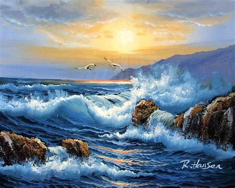Sunrise Over The Sea Seascape Paintings Ocean Painting Seascape