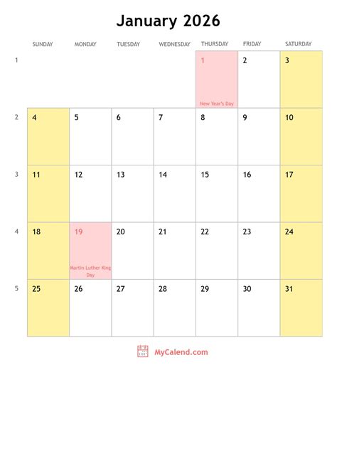 January 2026 Calendar With Holidays Monthly Printable Calendar