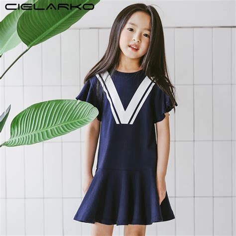 Cielarko Girls Cotton Dress Summer V Print Kids School Style Dresses