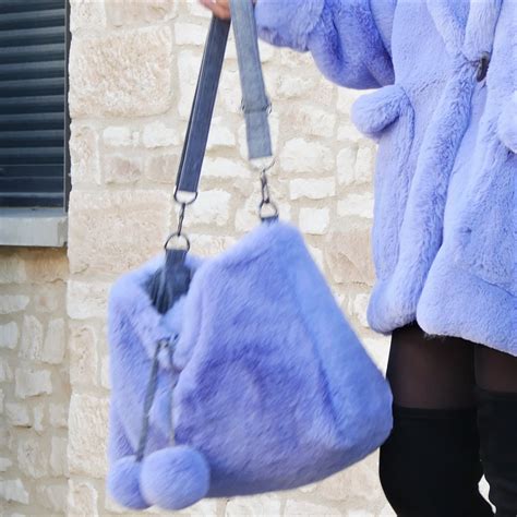 Lavender Blue Bag Large Faux Fur Shoulder Bag Purple Crossbody Bag Luxury Fake Fur Soft Bag