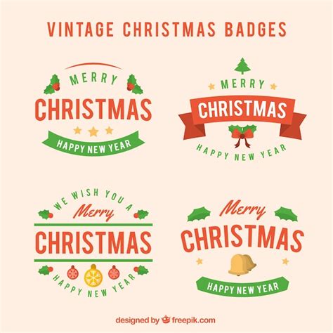 Conjunto De Emblemas De Natal Vintage Vetor Grátis