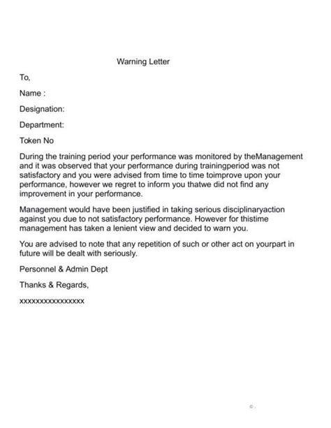 Warning Letter To Employee For Poor Performance In Word Format At