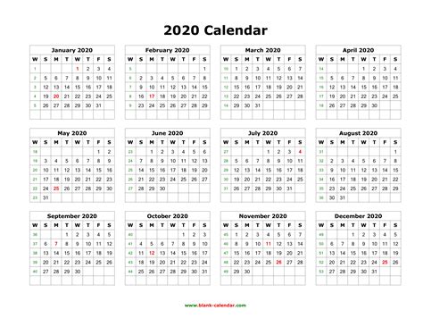 Best Templates Printable Calendar 2020 Yearly