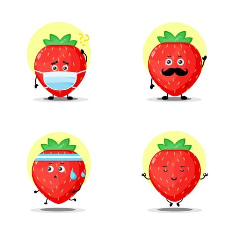 Premium Vector Cute Strawberry Character Set Collection