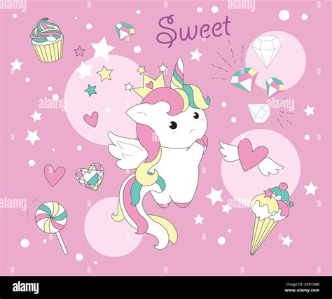 Cute Unicorn Princess Cartoon Pony Child Vector Kawaii Animal