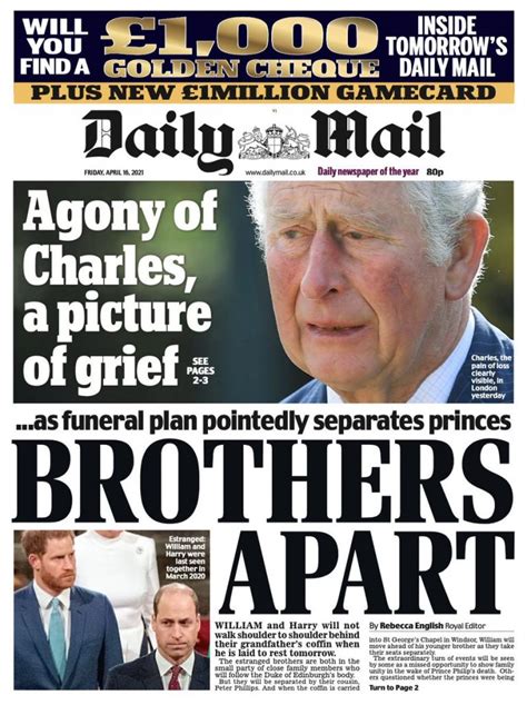Daily Mail Front Page 16th Of April 2021 Tomorrows Papers Today