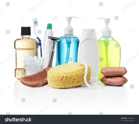 Assorted Personal Hygiene Products On White Background Stock Photo