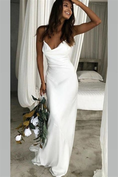 Cowl Neckline White Simple Wedding Gown With Thin Straps Loveangeldress