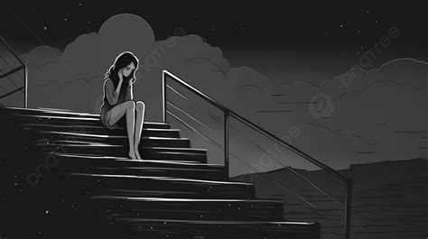 Sad Girl Sitting On Stairs At Night Background Sad Depressing Pictures