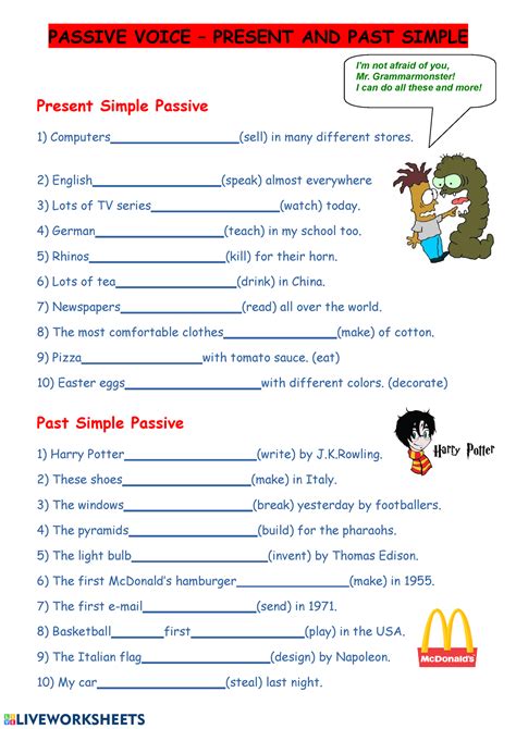 Passive Voice English 3 Worksheet PASSIVE VOICE PRESENT AND PAST