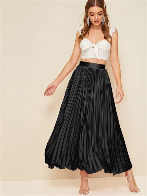 Shein Zip Side Pleated Maxi Skirt Shein In