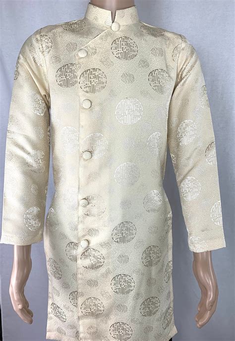 Cream Ao Dai For Men Vietnamese Traditional Long Dress Gam Etsy