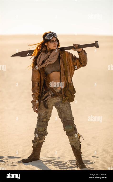 Post Apocalyptic Woman Warrior With Weapon Outdoors Attractive Fichter